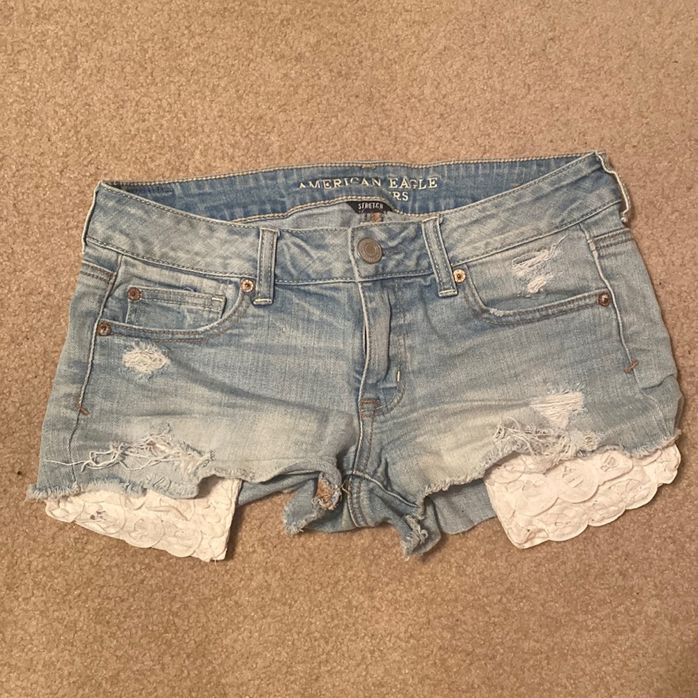 Low rise jean shorts.